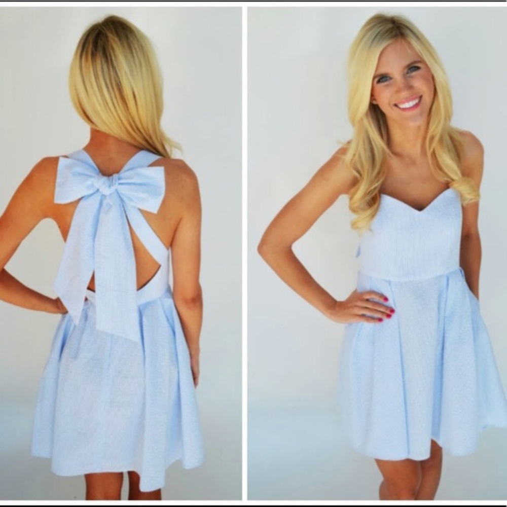 NWT Lauren James Livingston Blue Seersucker Dress